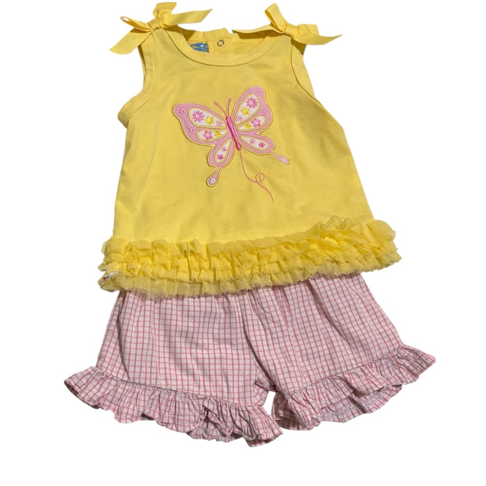 Cre8ions embroidered butterfly top with coordinating ruffle shorts size 3T